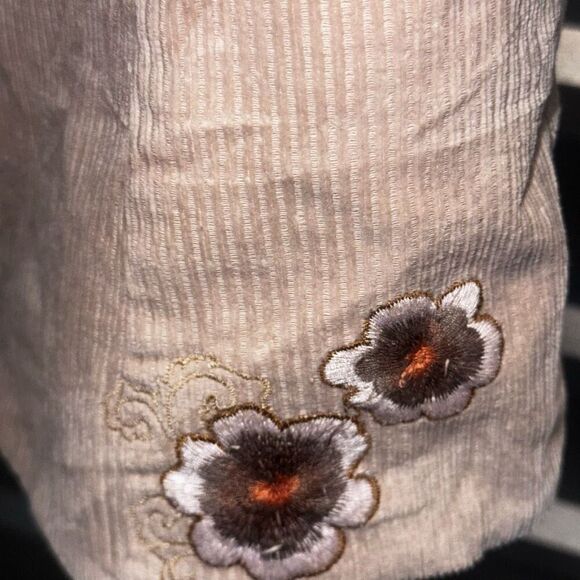 Y2K AZIZ Brown Tan Embroidered Corduroy Crop Jacket Coat women's size Medium - Picture 6 of 9